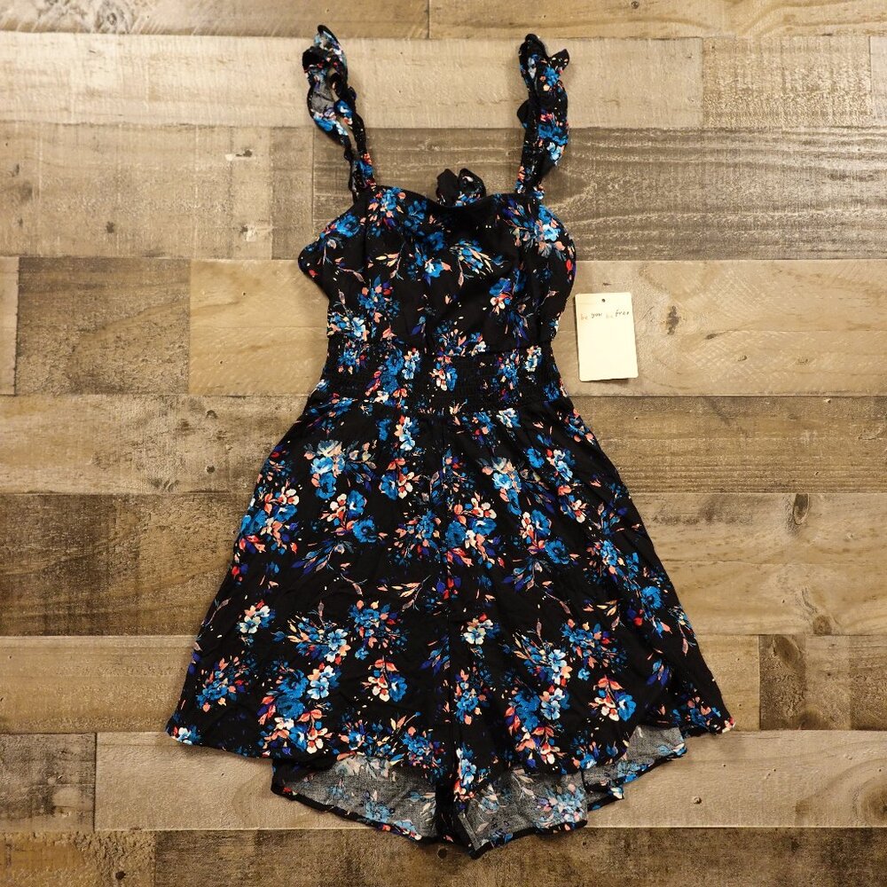 Bebop Women’s Floral Print Romper XS‎ Black Blue Pink Rayon